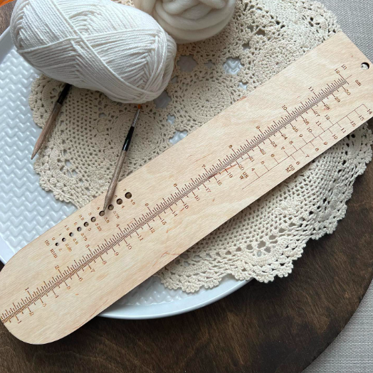 Yarn Counter Ruler Muster Pattern - Wooden Sock Ruler — Handknit Yarn Studio